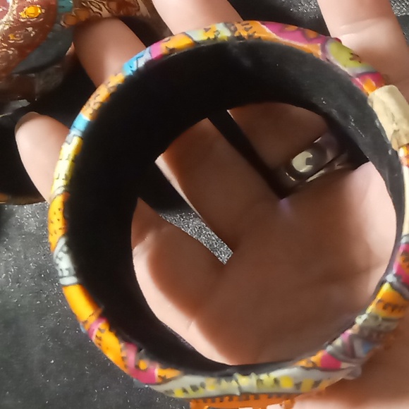 Silk covered with rhinestone bracelets colorful boho 2.5 across 1.5 in. wide. - Picture 3 of 7